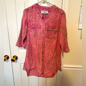 Crazy Train, pink 3/4 sleeve button down